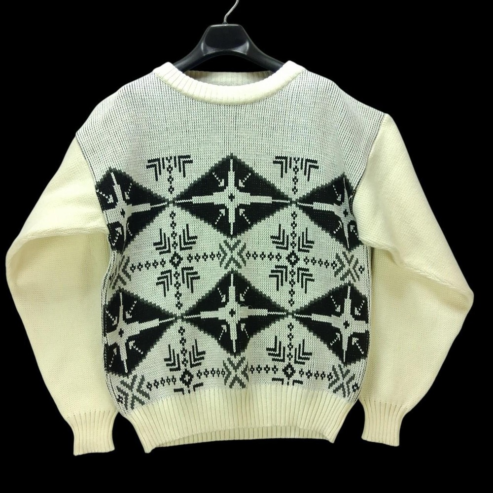 Bronzini Vintage Nordic Geometric Knit Sweater Mens XL Cream Gray Wool Blend
